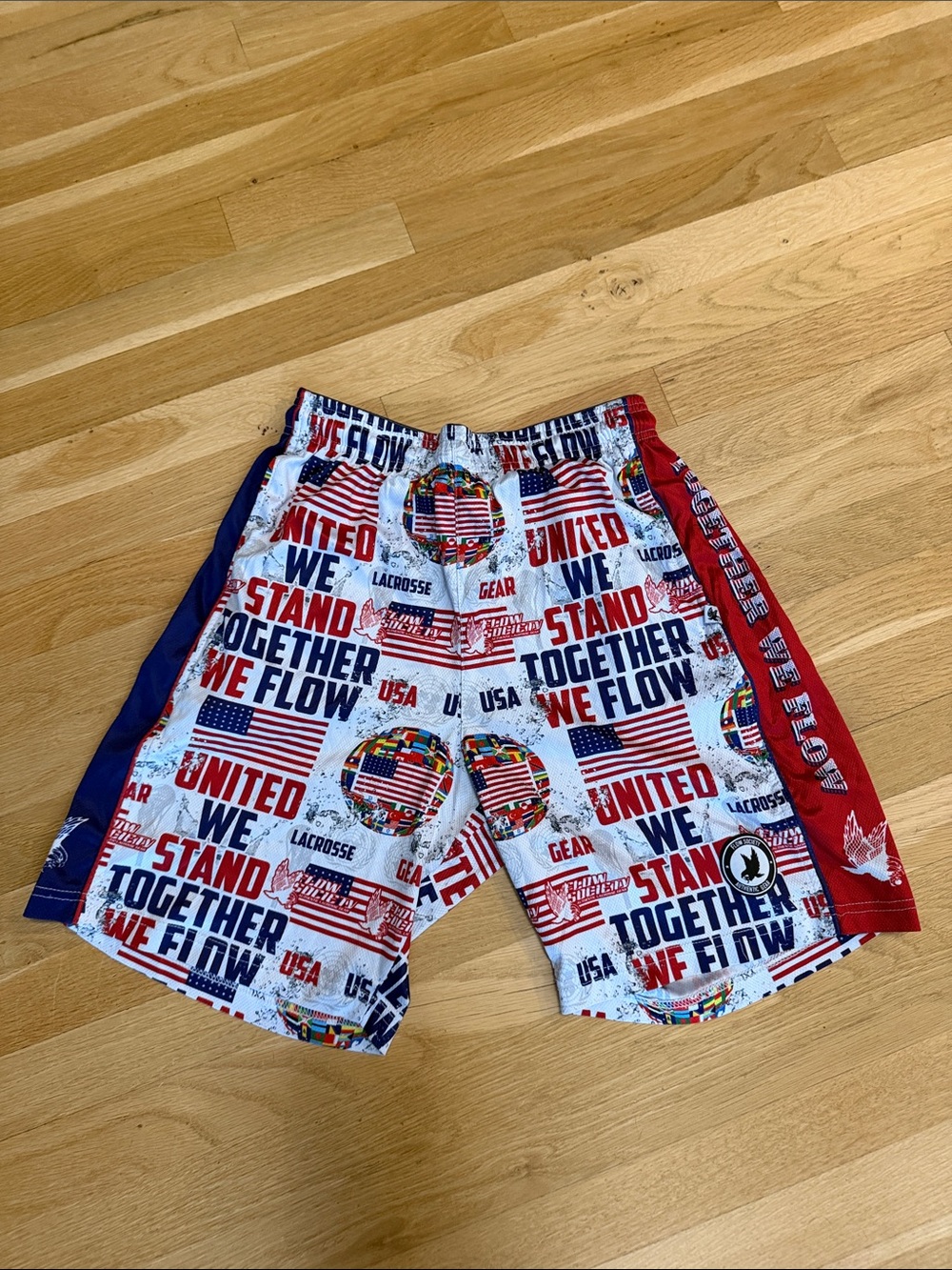 Flow Society USA Flag Print Kids Athletic LAX Shorts - Red, White & Blue